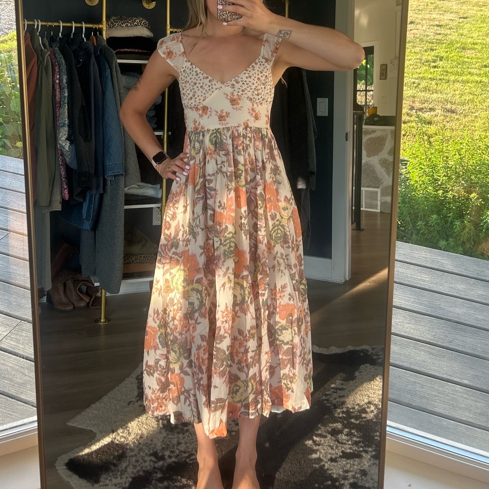 FREE PEOPLE FLORAL BOHO MIDI DRESS NWT